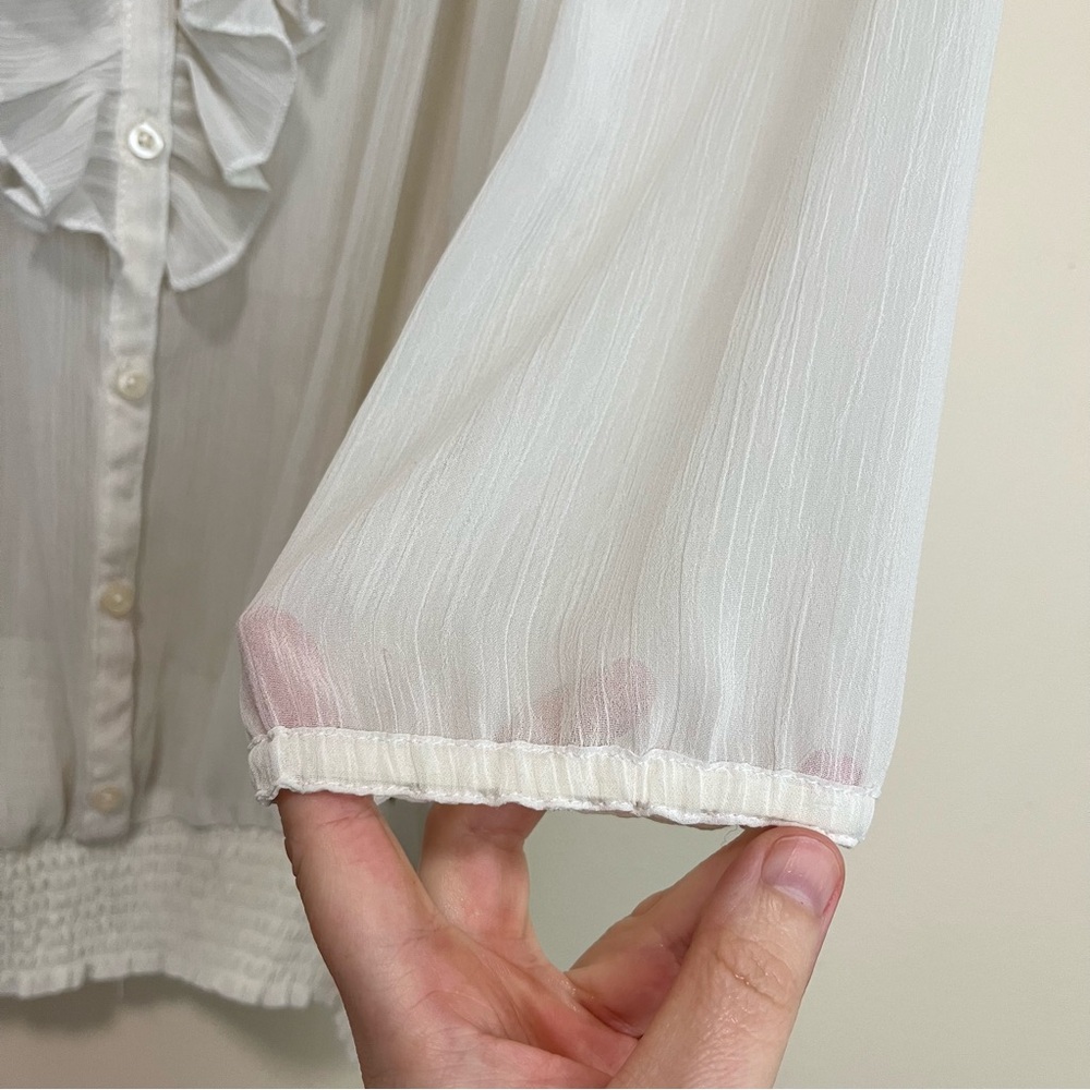 Hollister Sheer Chiffon Peasant Top Smocked Waist - Size L - Picture 5 of 11